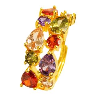 沙金正品镀18K金小方糖戒指女莫桑宝石轻奢时尚个性高级食指钻戒