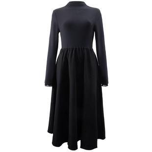 衣纱布菲简舞2025秋冬装新款针织拼接雪尼尔小黑裙针织连衣裙