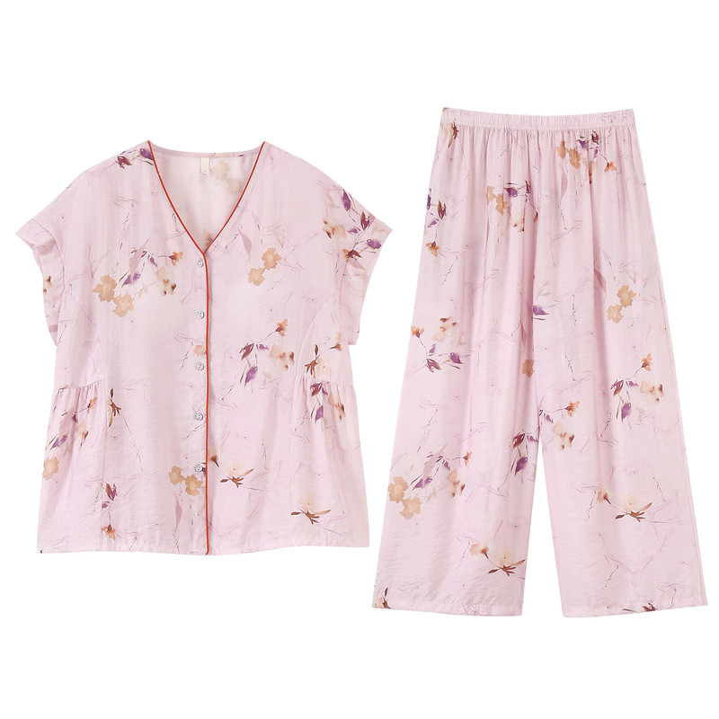 睡衣女夏中年妈妈短袖薄款家居服