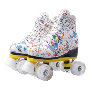 白皮成人双排溜冰鞋儿童四轮滑鞋成年男女旱冰鞋双排轮滑冰鞋闪光
