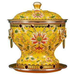 景泰蓝铜火锅单人商用燃油炉珐琅火锅小火锅一人一锅纯铜酒精铜锅