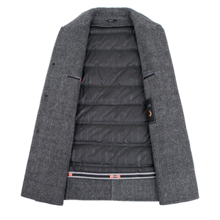 狄斯仑羊毛大衣男士冬季高端商务中长款双面呢可脱卸鹅绒内胆外套