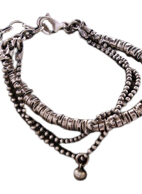 拉长石串珠银珠多股手链纯银情侣