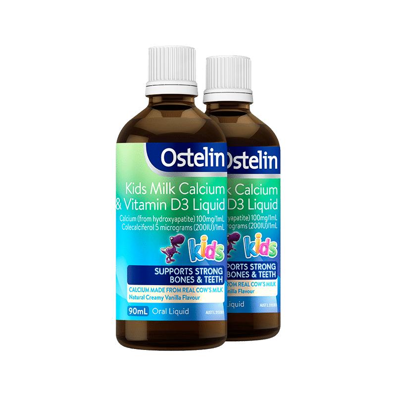【自营】澳洲ostelin牛乳液体钙婴幼儿维生素d7月-13岁90ml*2进口