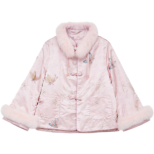 【12/26 单品85折+立减10%】DM100大码新中式刺绣缎面棉服