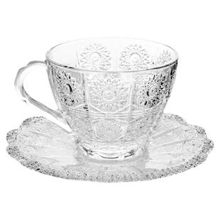 水晶玻璃咖啡茶杯水杯早餐带把手高颜值银耳羹专用杯碟耐高温网红