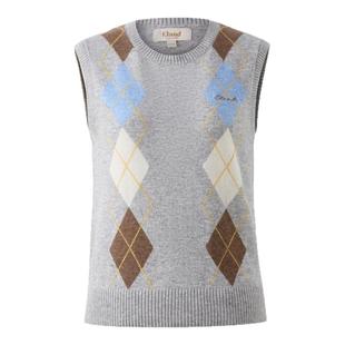【山羊绒+绵羊毛】Eland衣恋马夹女学院风菱格无袖针织2026春新款