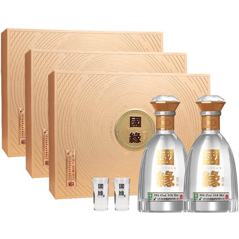 今世缘国缘对开柔雅型白酒42度礼盒500ml*2*3组商务宴请送礼酒水