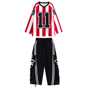 现代舞演出服儿童酷飒风套装女童舞蹈练功服长袖街舞爵士舞裤子潮