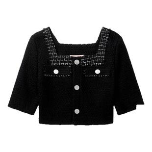 IT BAPY女装合身方领花呢上衣新款时尚青春半袖露脐上衣TP2568XM