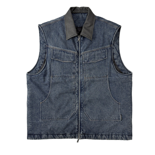 Aurocean 水洗灰蓝牛仔棉服马甲 宽版廓形冬季保暖夹棉外套