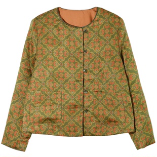 GESGOO新中式提花红云纱25姆米真丝外套女秋冬保暖圆领上衣设计感