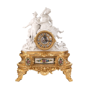 茱莉安奢华法式人物造型陶瓷镶铜座钟客厅桌上装饰摆件工艺礼品