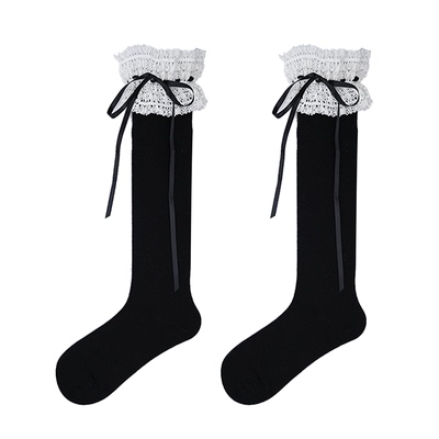 甜美Lolita蕾丝蝴蝶结黑色小腿袜