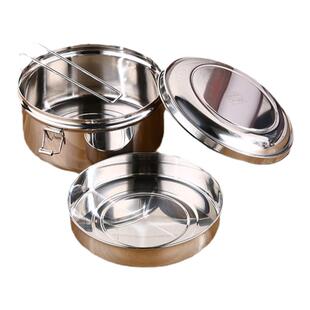 饭盒304不锈钢饭盒圆形2层食堂饭缸便当餐盒成人铁饭盒学生带盖