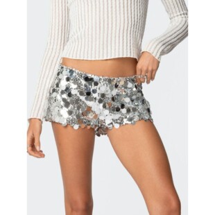 K 11171 Irregular Sequin Patchwork Tight Shorts 不规则亮片短
