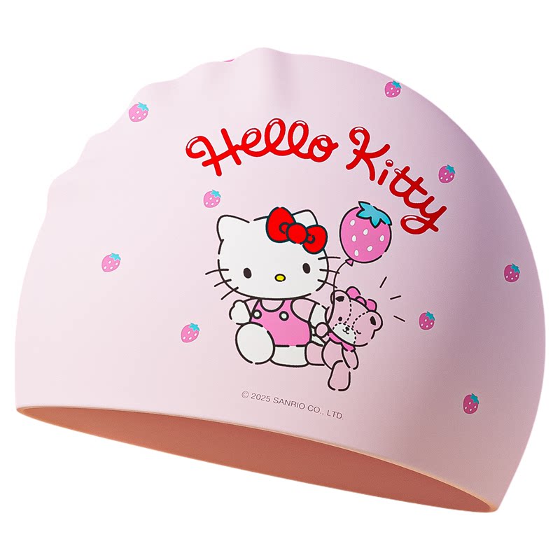 Hellokitty游泳帽女生长发防水不勒头硅胶泳帽儿童颜值学生大头围