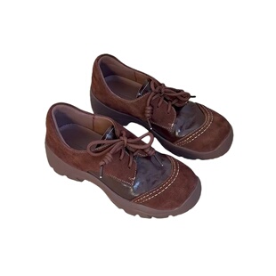 牛皮版~英伦风厚底乐福鞋女2025新款系带复古小皮鞋增高休闲鞋子