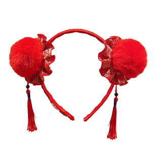 2025新年发箍女儿童过年发饰喜庆红色头箍可爱中国风拜年发卡头饰