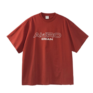Aurocean 定染橘红印花短袖T恤 320克重磅纯棉宽松大版t