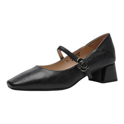 金利来粗跟浅口方头玛丽珍鞋