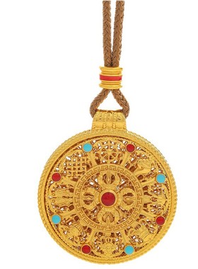 红绿福运八宝罗盘吊坠沙金饰品DIY配件挂坠如意绳毛衣链坠链饰品