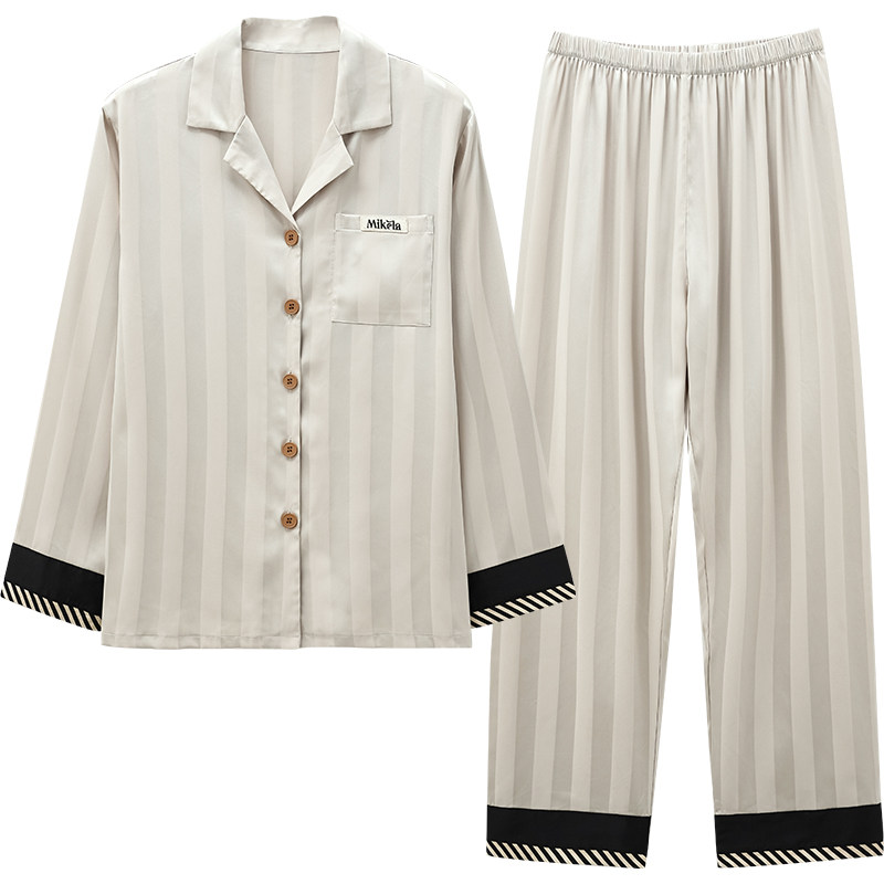春秋凉感条纹套装冰丝情侣家居服