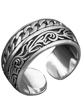 男女纯银嘻哈藤草纹链条开口戒指