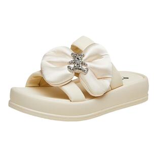 【清仓】康奈女鞋夏季百搭厚底拖鞋女可爱蝴蝶结一字拖