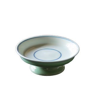 梵汝豆青色高足陶瓷壶承创意手绘双线干泡盘小茶台中式点心盘果盘