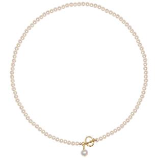 天鹅颈法式罕见极细迷你baby淡水珍珠复古14K包金OT扣锁骨项链女