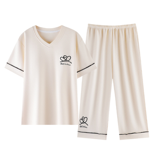 睡衣女款2026新款夏季纯棉短袖七分裤女士夏款爱心家居服套装夏天