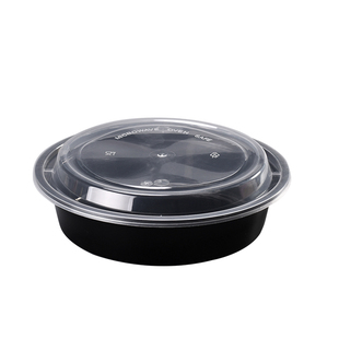 百盒花美式圆形1500ml一次性快餐盒透明外卖打包饭盒塑料汤碗带盖