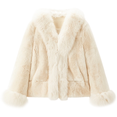 【商场同款】太平鸟暖绒兔毛皮草外套女绒感狐狸大毛领A1ADF4704