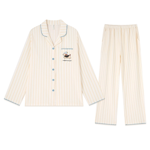 BE睡衣女款纯棉带胸垫春秋女士家居服2026新款长袖长裤夏季条纹夏