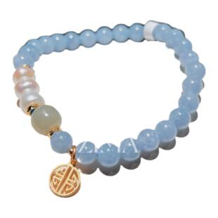 2025年大促天然海蓝宝淡水珍珠巨蟹座水晶转运手链女手串生日礼物