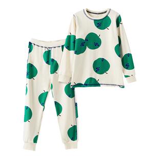 RYSONMOON男女儿童a类家居服秋冬圣诞绿苹果保暖吸湿排汗睡衣套装