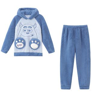 小恶魔睡衣儿童男孩高端长毛绒冬天加厚中大童男宝宝法兰绒家居服