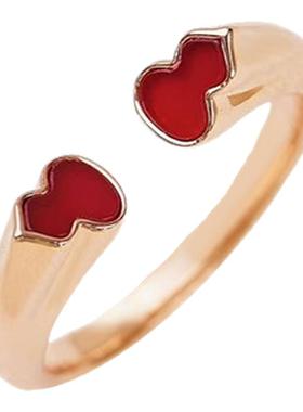 红色双葫芦戒指不掉色轻奢小众女