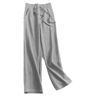 纯色螺纹系带松紧腰宽松直筒裤显腿长阔腿裤百搭休闲裤女卫裤F889