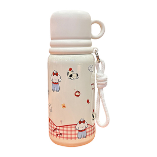 卡通保温杯女生新款2025高颜值双饮吸管水杯学生上学专用水壶带盖