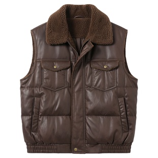 男士美式加厚棉马甲男款冬季保暖加绒皮衣夹克外套背心2026新款