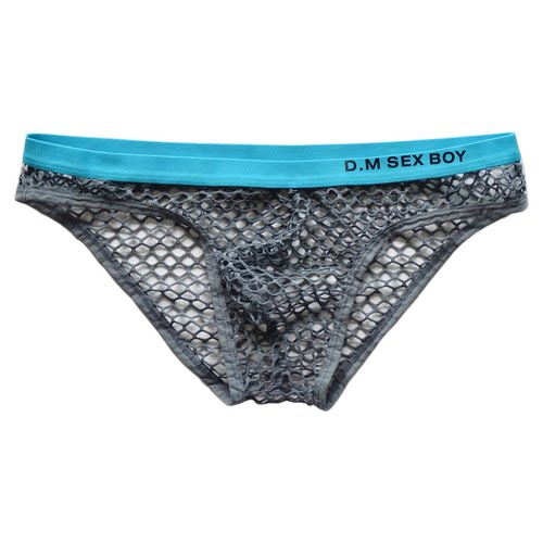 D.M男士内裤低腰性感大网眼透气夏季三角裤个性字母运动青年透明