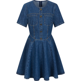KBNE蓝色防褪色棉质牛仔连衣裙女夏季新款A字今年流行的漂亮裙子