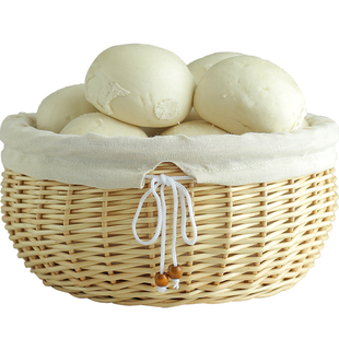 家用带盖藤编馒头筐餐厅放馍筐子厨房圆形编织收纳筐柳编面包篮子