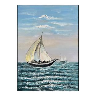 手绘油画日出帆船轻奢玄关挂画客厅背景墙装饰画餐厅壁画立体轻奢