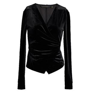 罗衣法式丝绒黑色内搭针织衫女春季知性面试V领简约修身上衣09877