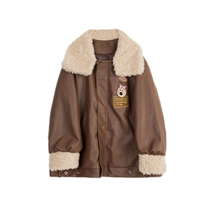 300斤特大码咖色加厚保暖皮衣外套女胖mm简约休闲风夹克棉服上衣