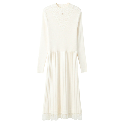 恒源祥圆领羊毛连衣裙中长款秋冬