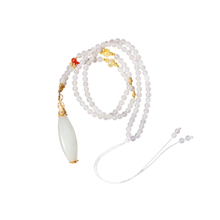 天然和田玉白玉勒子搭配玉石珠链原创款吊坠毛衣链女款玉挂坠饰品